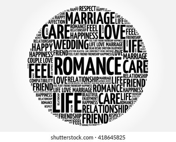 Romance circle word cloud collage concept
