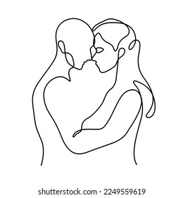 romance couple line art in one line drawing vector illustration