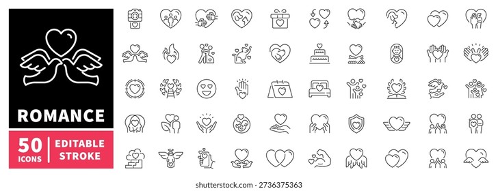 Romance editable line icons set. love and relationship symbols