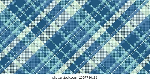 Tecido românico verificar tartan, rei textura de padrão têxtil. Vetor genuíno fundo sem emenda jogado na paleta de cores ciano e luz.