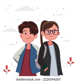 Romance and feelings concept. Young loving couple feeling in love vector illustration