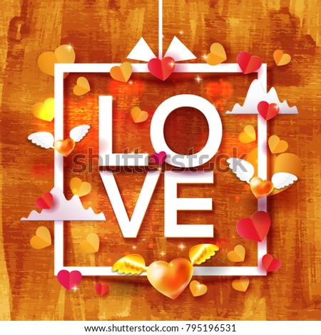 Romance Greeting Banner Or Card With Red And Golden Hearts With Wings On Luxury Texture Romance Greeting Banner Or Card With Red And Golden Hearts With Wings On Luxury Texture