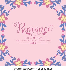 Romance greeting card Decoration, with elegant pattern of leaf and floral frame. Vector