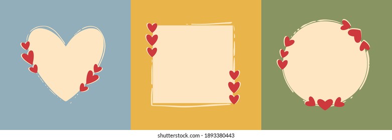 Romance greeting cards. Design elements for Valentine's day. Hand drawn. Vector set. 