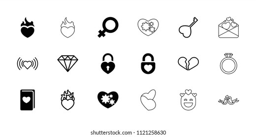 Romance icon. collection of 18 romance filled and outline icons such as female, heart lock, heart, diamond, love letter. editable romance icons for web and mobile.
