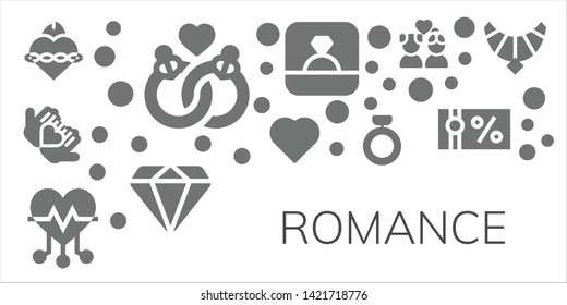 romance icon set. 11 filled romance icons.  Simple modern icons about  - Sacred heart, Marriage, Love, Heart, Ring, Diamond, Couple, Gift voucher, Jewel