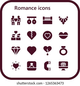  romance icon set. 16 filled romance icons. Simple modern icons about  - Couple, Rings, Ring, Jewel, Heart, Love, Lips, Diamond