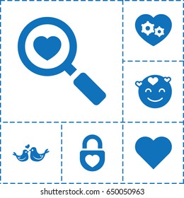 Romance icon. set of 6 romance filled icons such as emot in love, gear heart, heart search