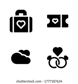 Romance icon set = briefcase, ticket, cloud love, diamond ring.
Perfect for website mobile app, presentation, illustration and any other projects.