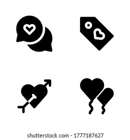 Romance icon set = chat love, price tag, love arrow, balloon love.
Perfect for website mobile app, presentation, illustration and any other projects.