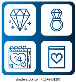 conjunto de iconos románticos. Colección de Diamantes, Anillo de bodas, Día de San Valentín, Iconos de novela romántica