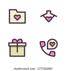 Romance icon set (Filled Line) = folder love, necklace, gift box, telephone love.
Perfect for website mobile app, presentation, illustration and any other projects.