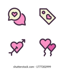 Juego de iconos de romance (línea rellenada) = chat amor, etiqueta de precio, flecha de amor, amor en globo.
Perfecto para aplicaciones móviles web, presentación, ilustración y cualquier otro proyecto.