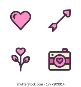 Juego de iconos de romance (línea llena) = amor, amor de flecha, flor, cámara.
Perfecto para aplicaciones móviles web, presentación, ilustración y cualquier otro proyecto.