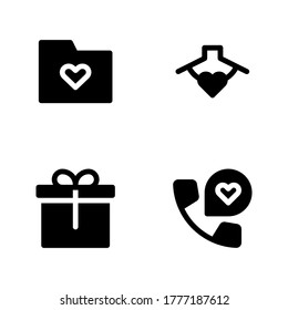 Romance icon set = folder love, necklace, gift box, telephone love.
Perfect for website mobile app, presentation, illustration and any other projects.