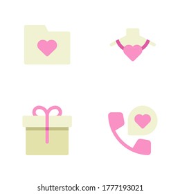 Romance icon set = folder love, necklace, gift box, telephone love.
Perfect for website mobile app, presentation, illustration and any other projects.