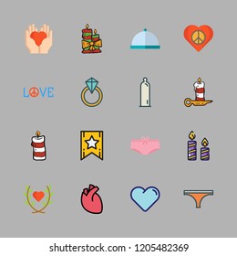 romance icon set. vector set about heart, engagement ring, lace and panties icons set.