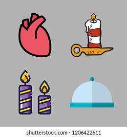 romance icon set. vector set about heart, dinner and candle icons set.