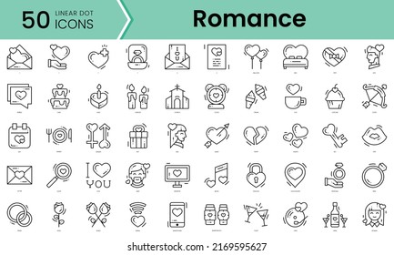 el paquete romance Icons. Iconos de estilo punto lineal. Ilustración del vector