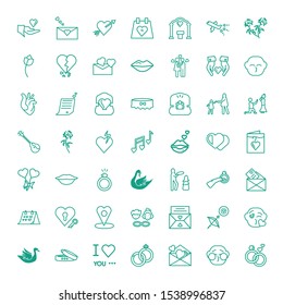 romance icons. Editable 49 romance icons. Included icons such as Valentine Day, Kiss, Love letter, Wedding rings, Love, Wedding ring, Swan, Cupid. romance trendy icons for web.