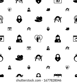 romance icons pattern seamless. Included editable filled caring, just married couple, wedding date, heart lock, boyfriend, cupid angel icons. romance icons for web and mobile.