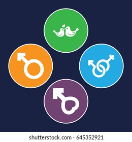 Romance icons set. set of 4 romance filled icons such as lovebirds, woman, male and female