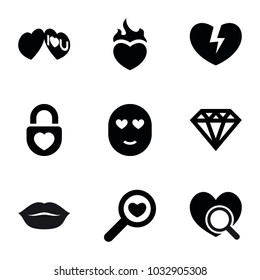 Romance icons. set of 9 editable filled romance icons such as diamond, heart lock, i love you, emot in love, heart search