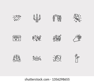 Romance icons set. Candelabrum and romance icons with betrayal, ice cream and vinyl. Set of audio for web app logo UI design.