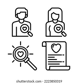 Romance icons set = fall in love man, girl, search, love letter. Perfect for website mobile app, app icons, presentation, illustration and any other projects