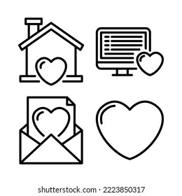Romance icons set = home, monitor, love letter, heart. Perfect for website mobile app, app icons, presentation, illustration and any other projects