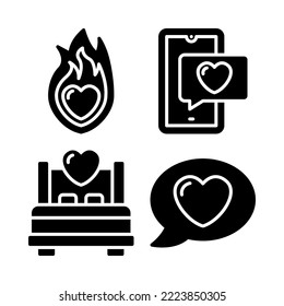 Romance icons set = passionate, smartphone, bedroom, talk conversation. Perfect for website mobile app, app icons, presentation, illustration and any other projects