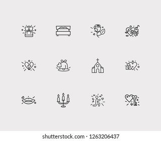 Romance icons set. Proposal ring and romance icons with locked heart, serenade and broken heart. Set of home for web app logo UI design.