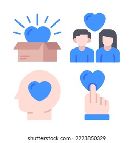Romance icons set = unboxing, couple, head, touch heart. Perfect for website mobile app, app icons, presentation, illustration and any other projects