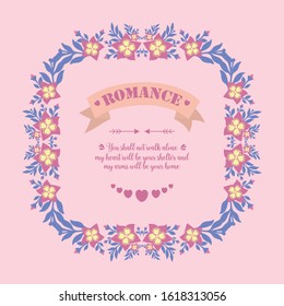 Romance Invitation card, with elegant pattern of leaf and pink wreath. Vector