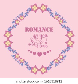 Romance invitation card template design, with beautiful leaf and pink floral frame design. Vector