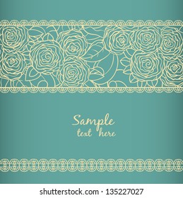 Romance lace background with roses, floral vector illustration