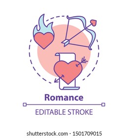 Romance literature concept icon. Romantic books idea thin line illustration. Love heartbreaking stories & poems. Love affairs and passion. Vector isolated outline drawing. Editable stroke