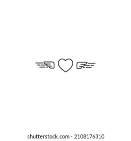 Romance and love concept. Outline sign drawn in flat style. Line icon of heart with wings 