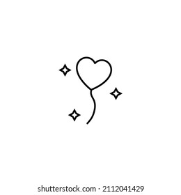 Concepto de romance y amor. Señales de contorno monocromo vectorial dibujadas en estilo plano. Perfecto para publicidad, artículos, tiendas, páginas de internet. Icono de línea de globo en forma de corazón rodeado de bengalas 