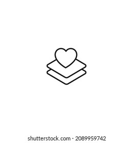 Romance, love and dating concept. Outline sign and editable stroke drawn in modern flat style. Suitable for articles, web sites etc. Vector line icon of heart over stack of documents 