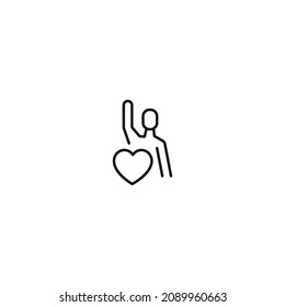 Romance, Love And Dating Concept. Outline Sign And Editable Stroke Drawn In Modern Flat Style. Suitable For Articles, Web Sites Etc. Vector Line Icon Of Person In Love Waving Hand 
