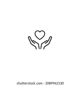 Romance, love and dating concept. Outline sign and editable stroke drawn in modern flat style. Suitable for articles, web sites etc. Vector line icon of heart over outstretched hands 
