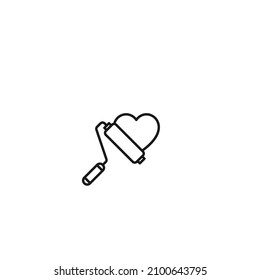 Romance, love and dating concept. Outline sign and editable stroke drawn in modern flat style. Suitable for articles, web sites etc. Vector line icon of paintroller over heart 