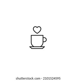 Romance, love and dating concept. Outline sign and editable stroke drawn in modern flat style. Suitable for articles, web sites etc. Vector line icon of heart over cup