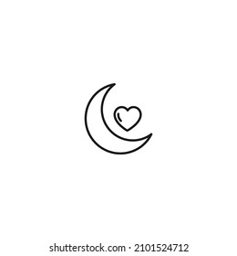 Romance, love and dating concept. Outline sign and editable stroke drawn in modern flat style. Suitable for articles, web sites etc. Vector line icon of heart over The Moon 
