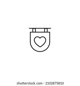 Romance, love and dating concept. Outline sign and editable stroke drawn in modern flat style. Suitable for articles, web sites etc. Vector line icon of heart on signboard 