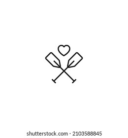 Romance, love and dating concept. Outline sign and editable stroke drawn in modern flat style. Suitable for articles, web sites etc. Vector line icon of heart over paddles 