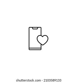 Romance, love and dating concept. Outline sign and editable stroke drawn in modern flat style. Suitable for articles, web sites etc. Vector line icon of heart next to modern smartphone 
