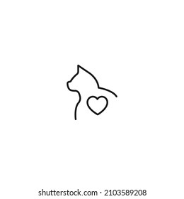 Romance, love and dating concept. Outline sign and editable stroke drawn in modern flat style. Suitable for articles, web sites etc. Vector line icon of heart inside of a cat 