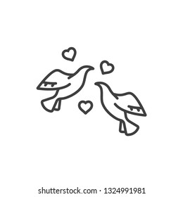 Romance, love doves line icon.